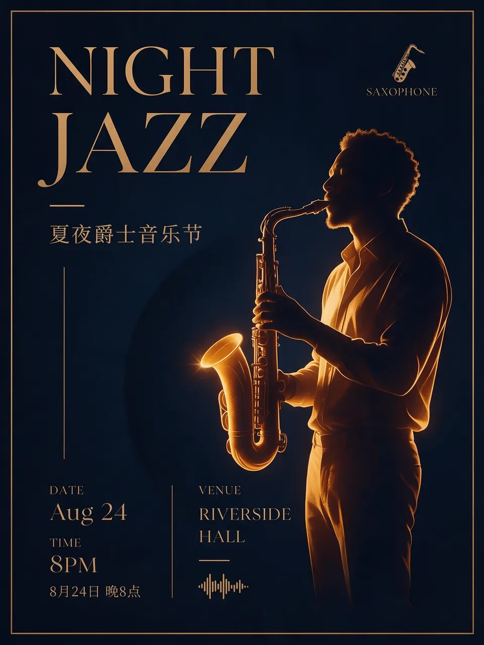 Bilingual event poster: English and Chinese type, small date and venue lines